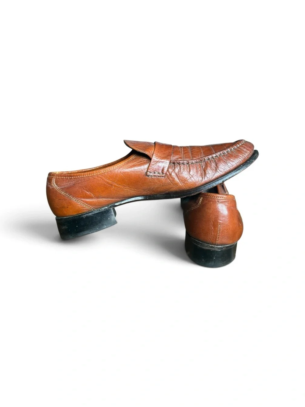 Vintage Florsheim Men's Leather Penny Loafers 1970s - Cognac Brown size 11D Moc